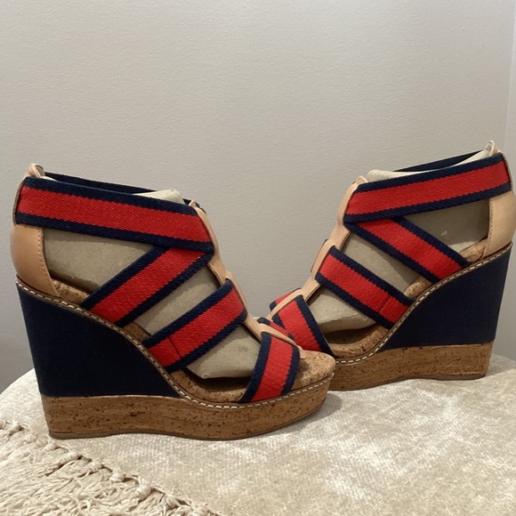 **NEW** Splendid Klever Wedge Heeled Cork Sandals - Red/Blue/Tan - 7M - Picture 7 of 13